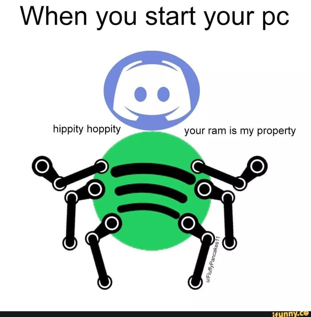 When you start your pc - spotify and discord say, "hippity hoppity your ram is my property"