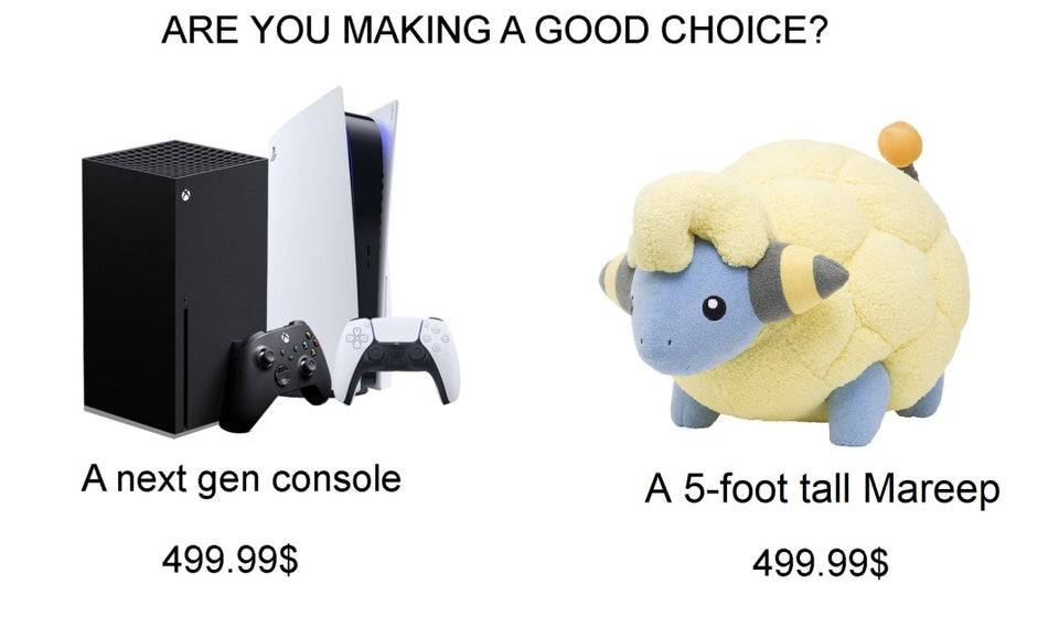 Are you making a good choice? Options are a next gen console vs a 5-foot tall Pokemon - Mareep