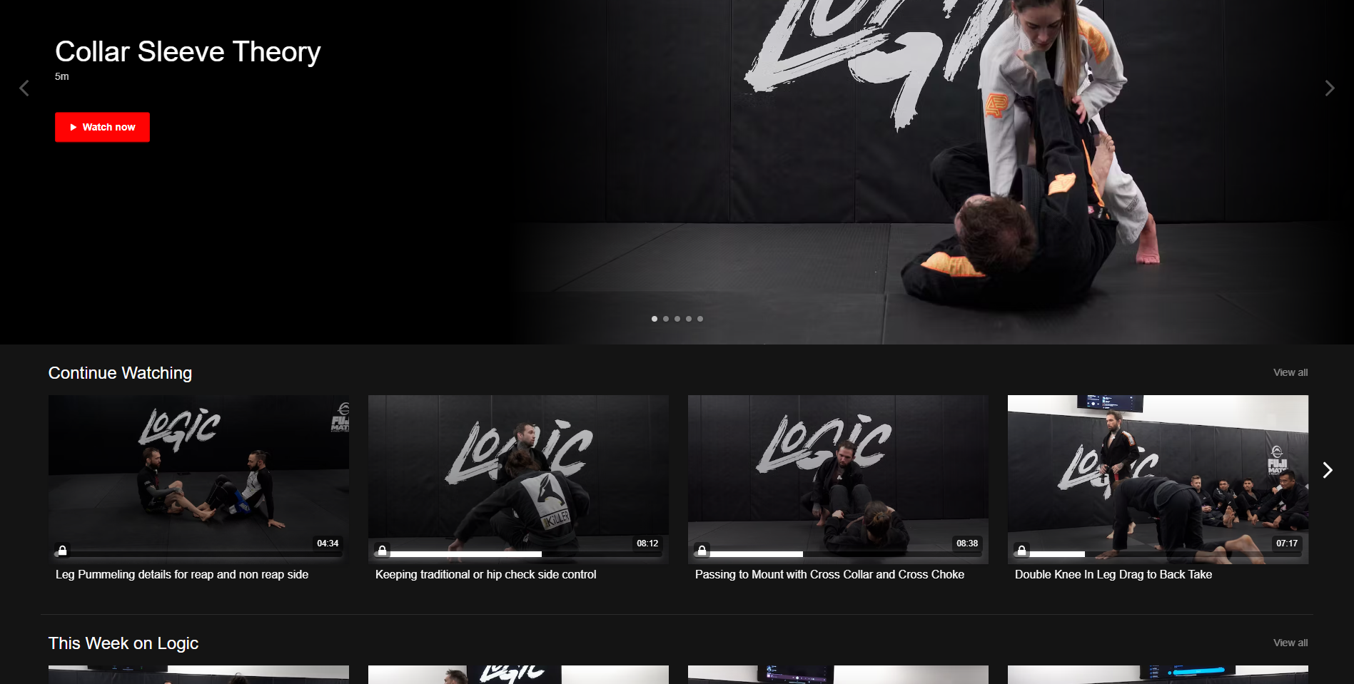 A screenshot of the "Browse" page of Logic BJJ Online 3.0 in the Vimeo OTT platform. 