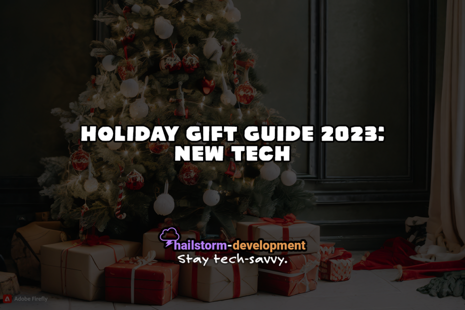 Holiday Gift Guide 2023: New Tech; background image generated by Adobe Firefly